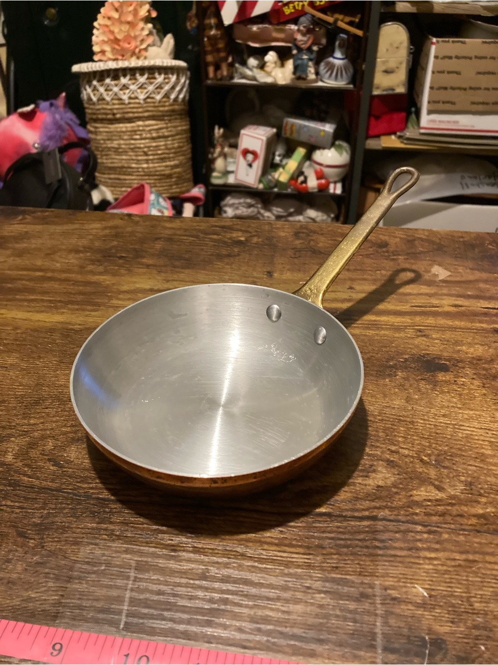 Vintage metal copper and brass frying pan